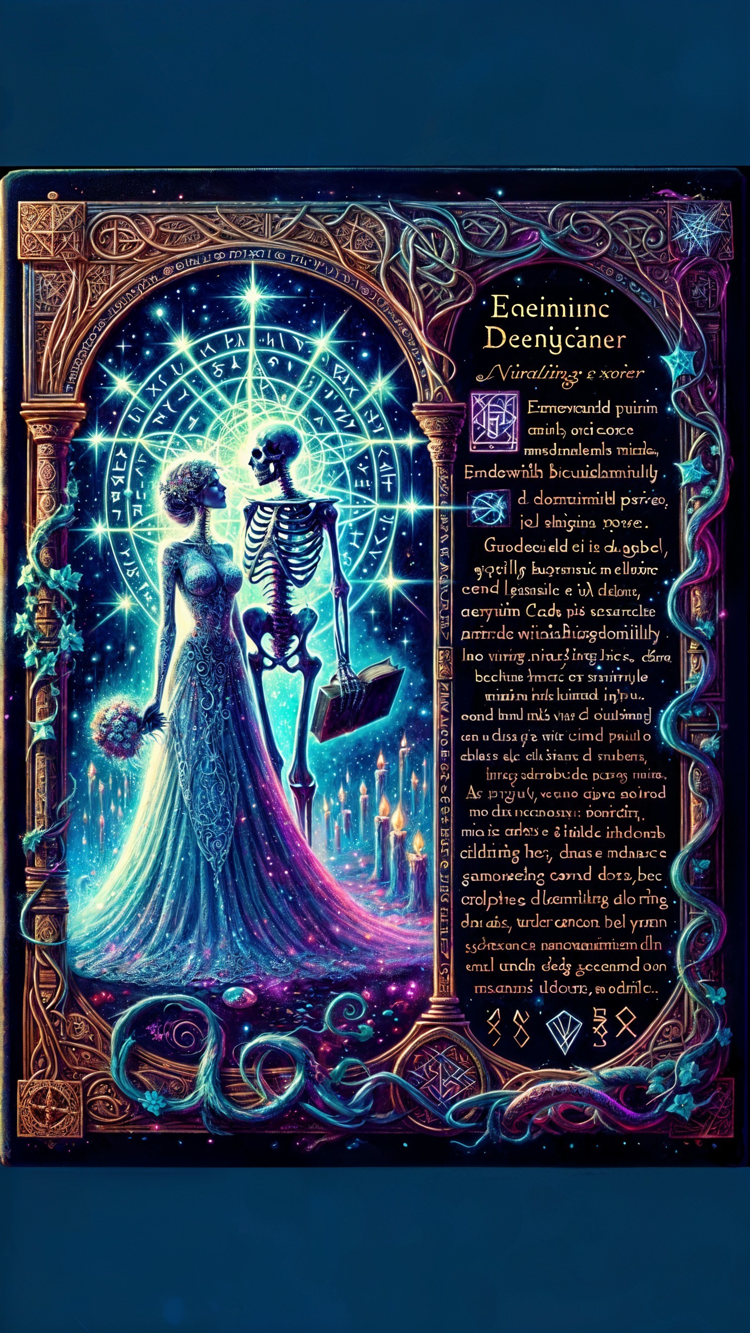 Ethereal Scene with Skeleton and Flowing Gown