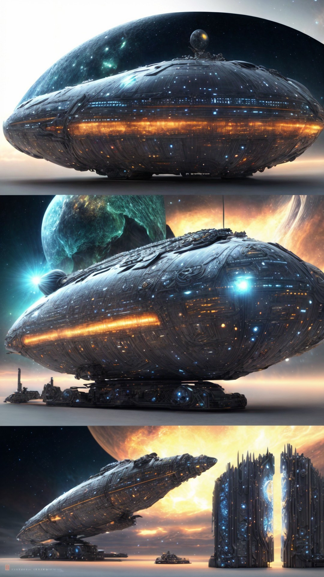 Futuristic Flying Saucer in Cosmic Space Setting