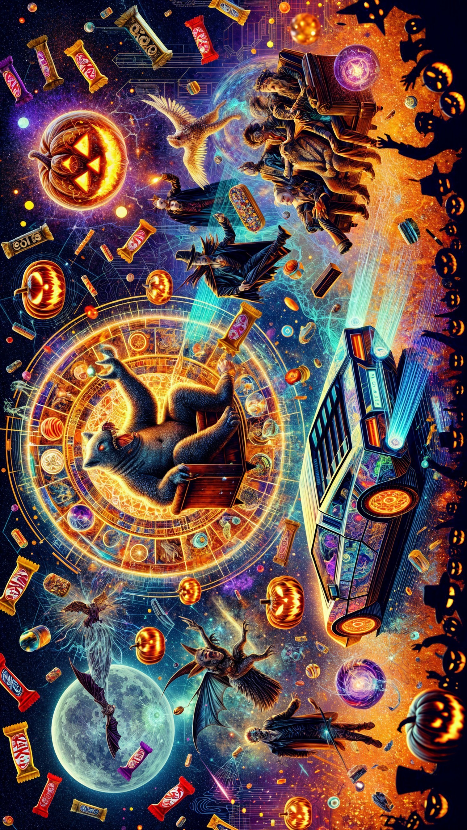 Imaginative Halloween Scene with Cosmic Elements