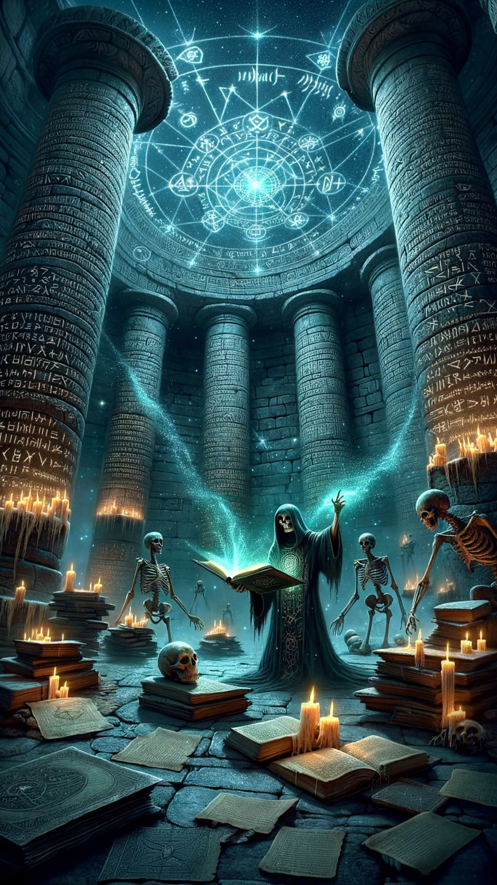 Ancient Chamber with Mystical Ritual and Eerie Elements