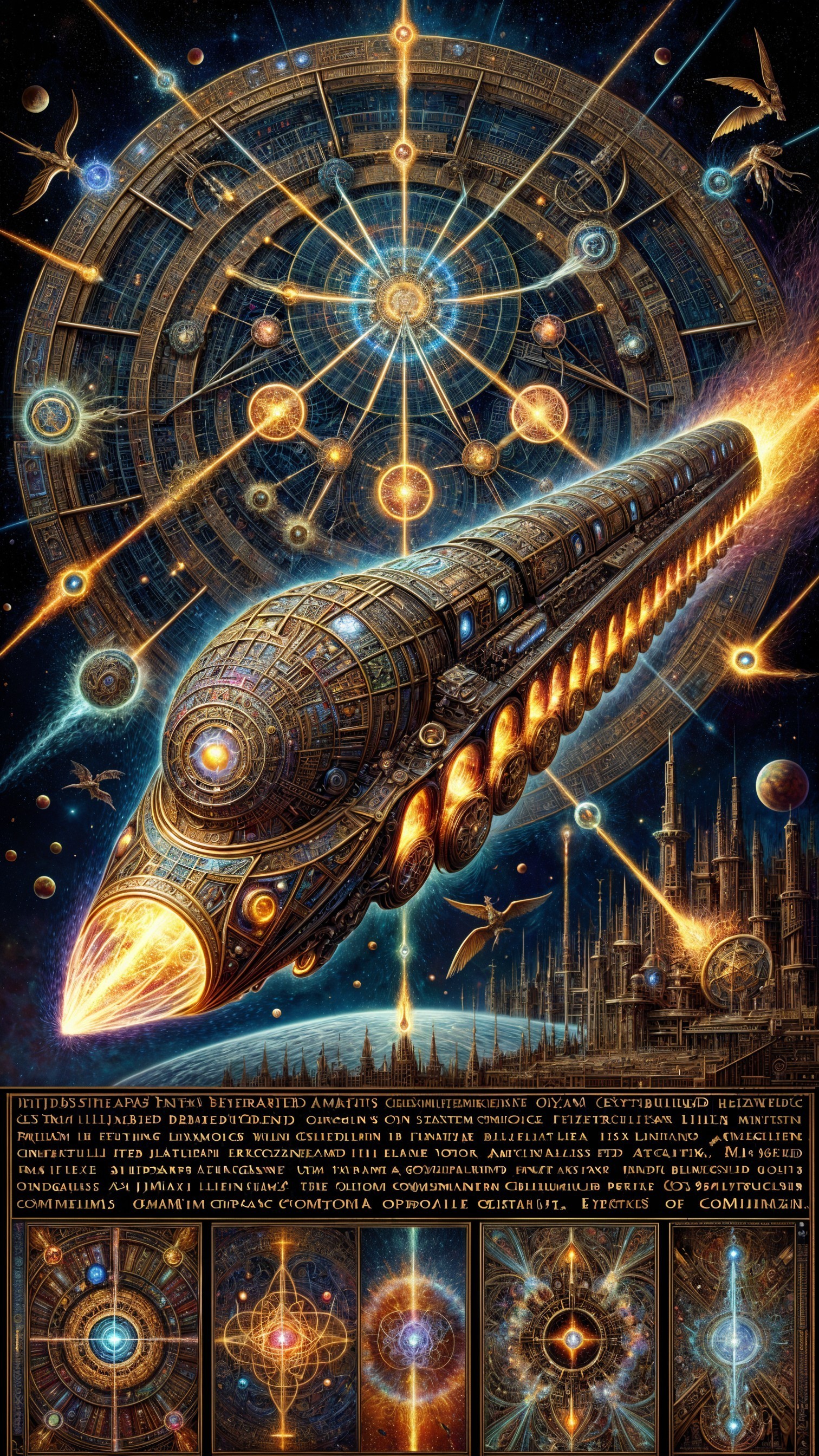 Cosmic Scene with Starship in Vibrant Galaxy