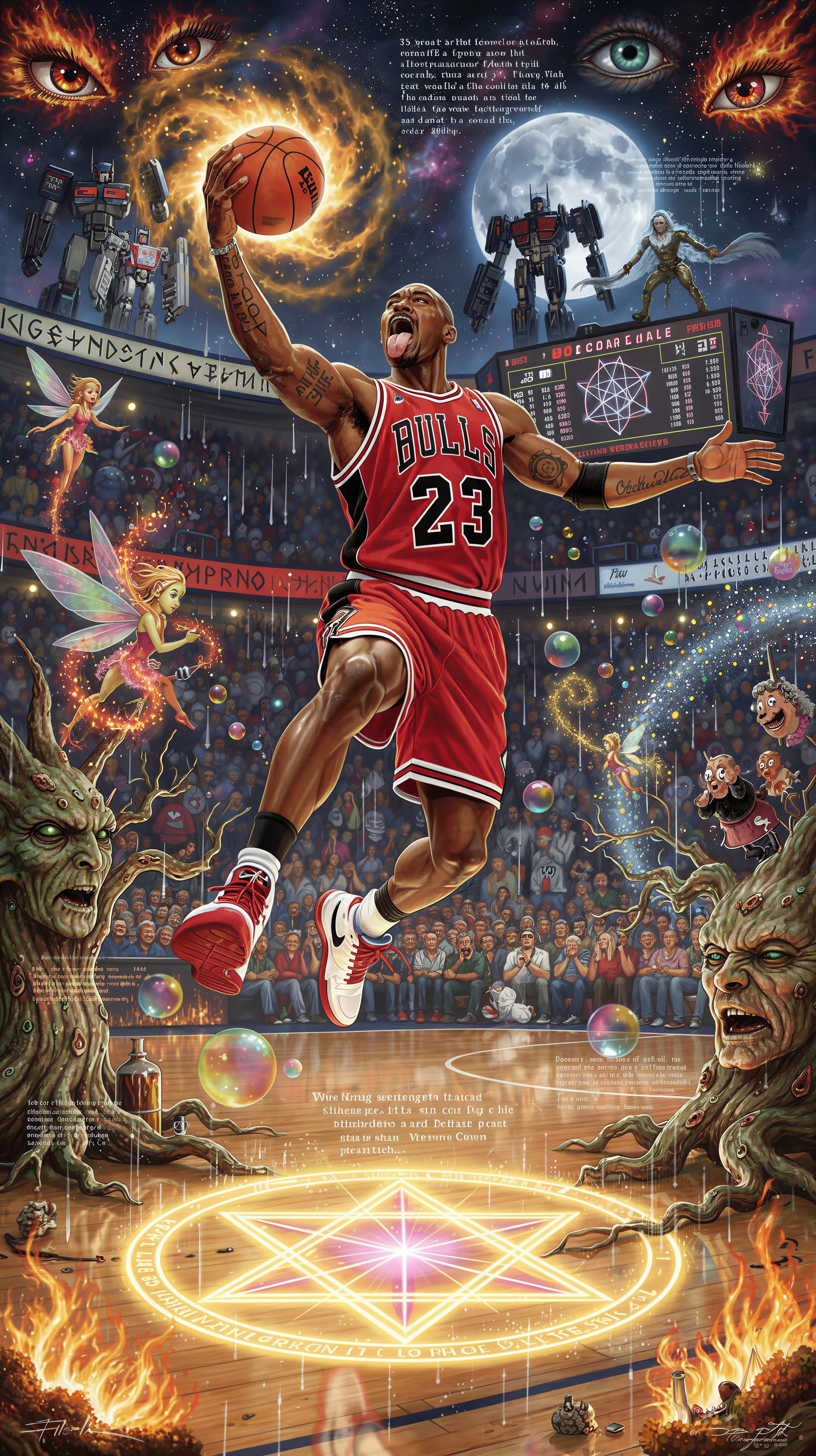 Digital Painting of a Basketball Dunk in Surreal Setting