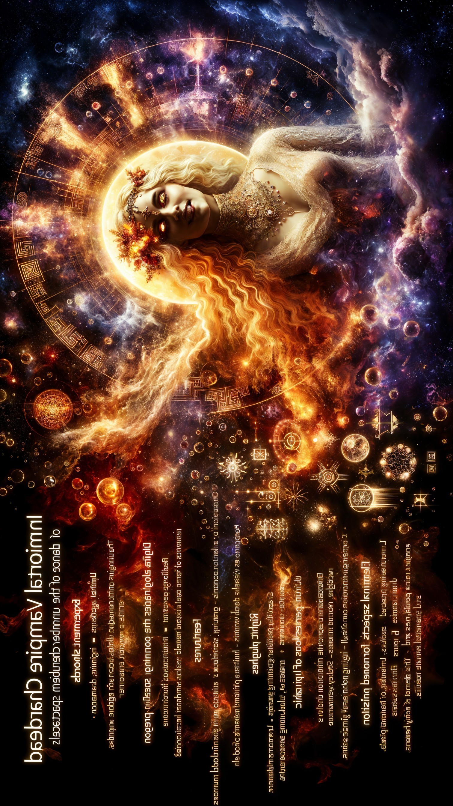 Celestial Figure with Flowers in Cosmic Background