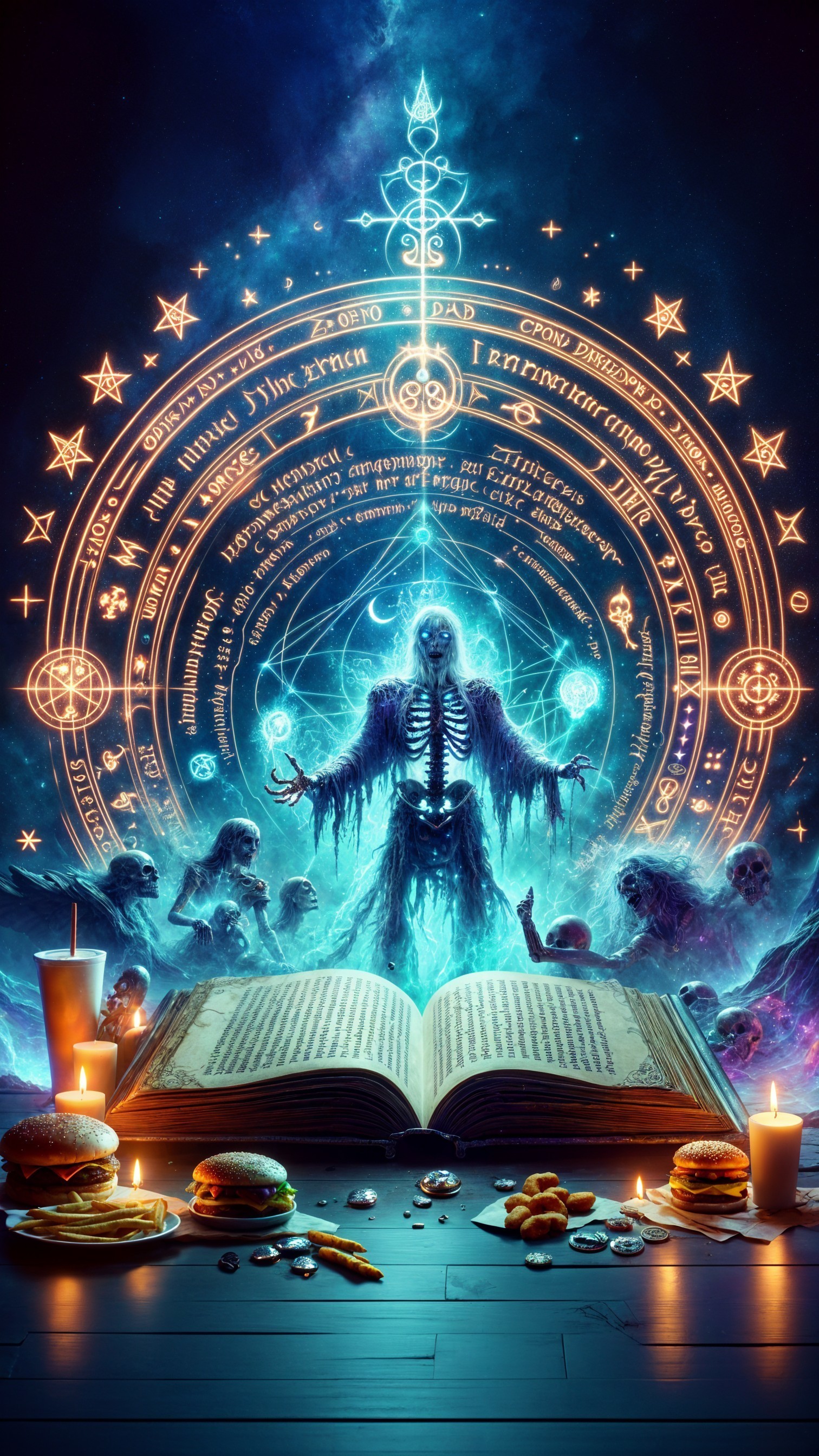 Skeletal Figure Conjures Magic Amidst a Feast