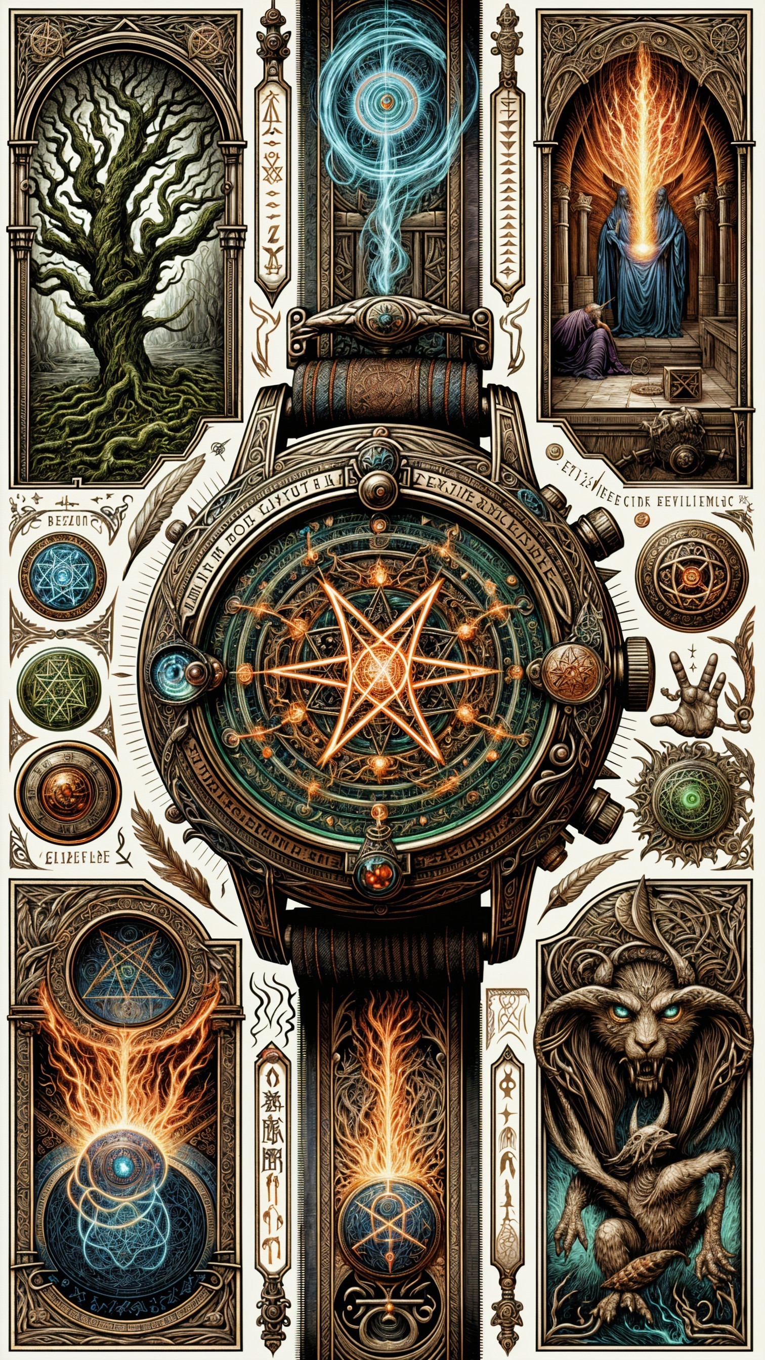 Intricate Watch Design with Mystical Symbols and Themes
