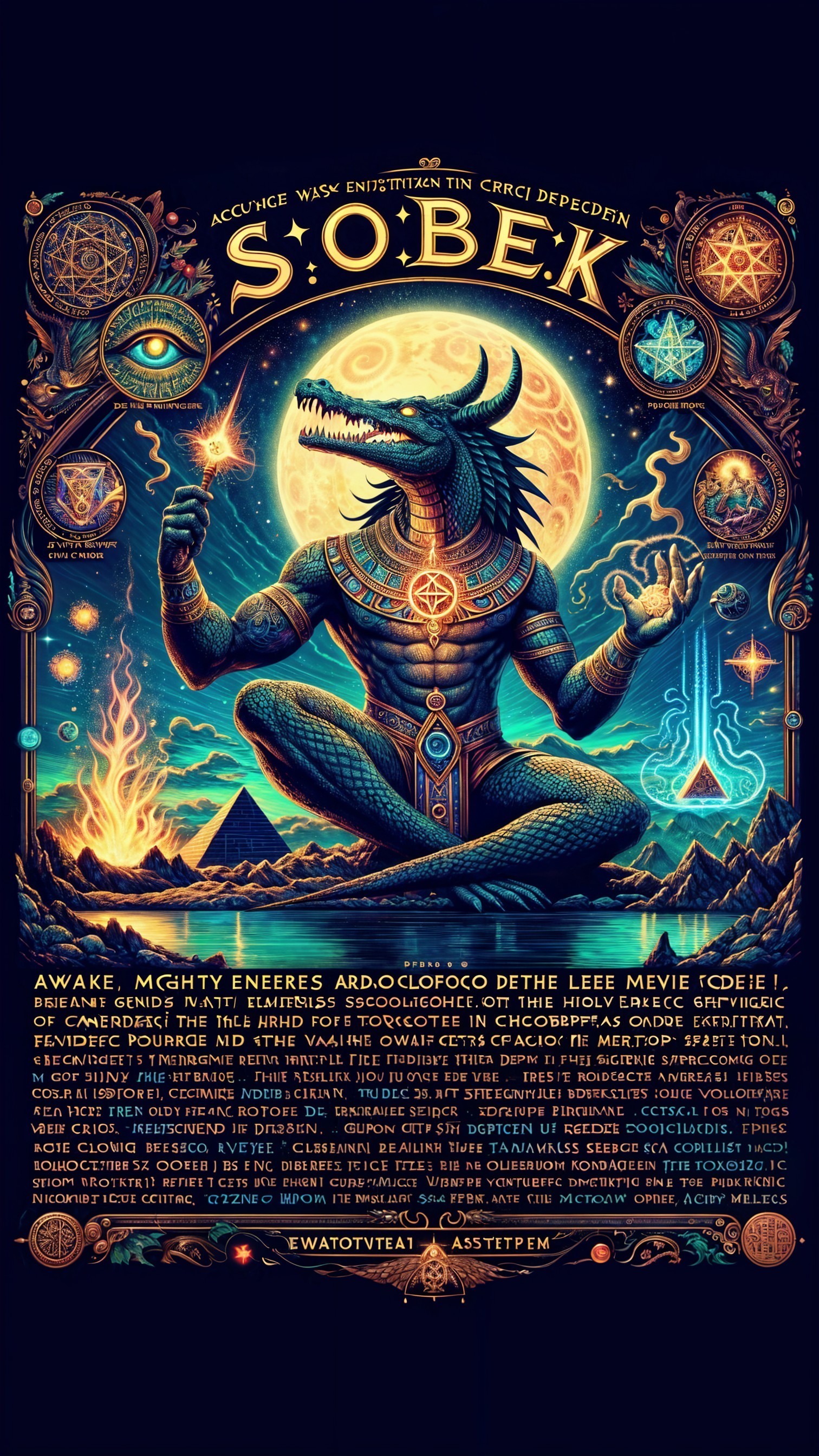 Crocodile-Headed Deity with Cosmic and Alchemical Symbols