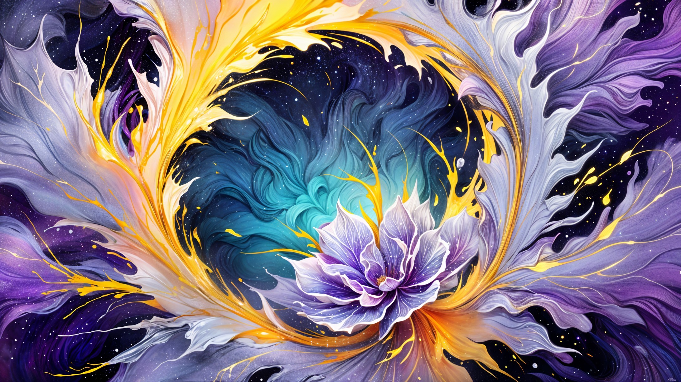 Abstract Digital Painting of Cosmic Energy and Lotus