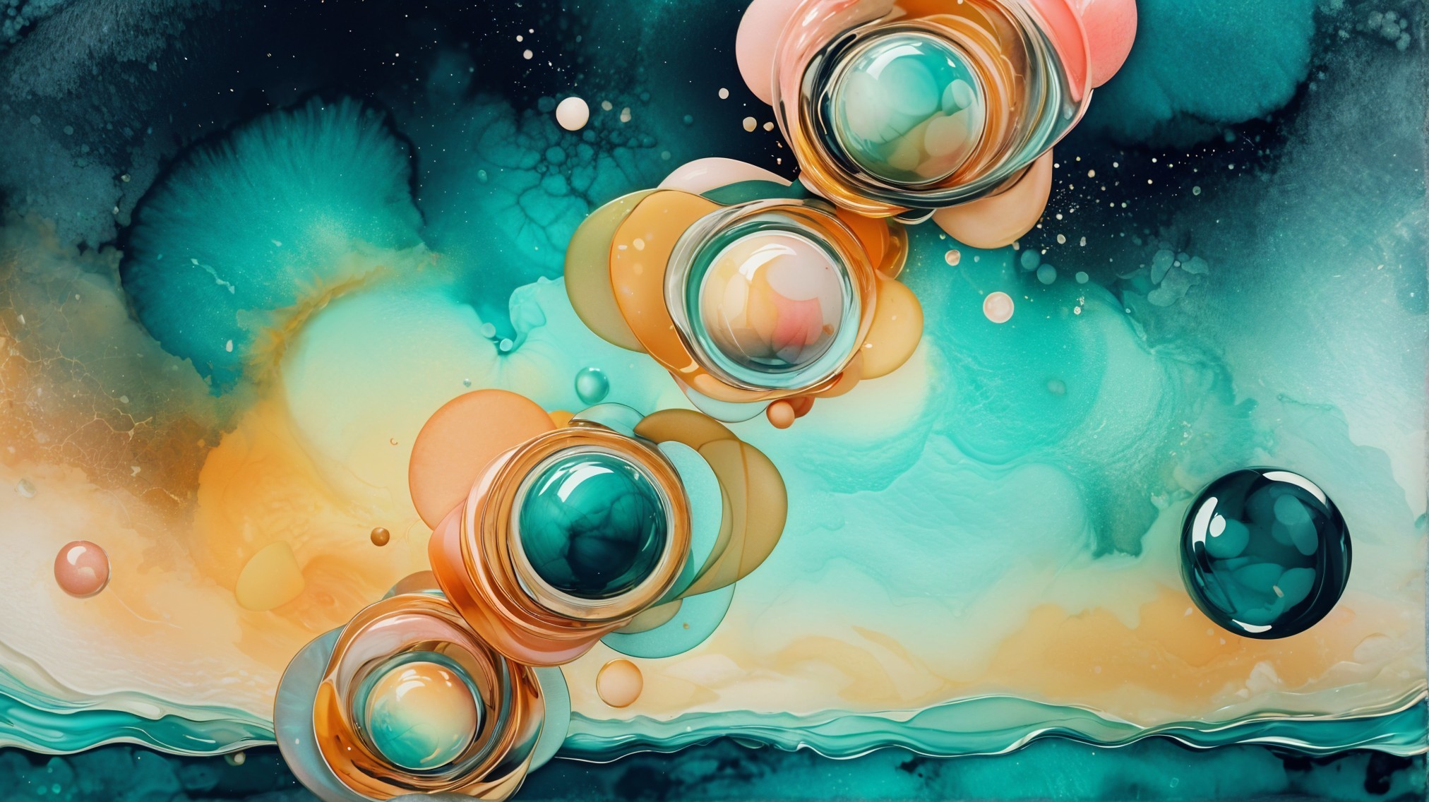Abstract Art with Vibrant Orbs and Fluid Shapes