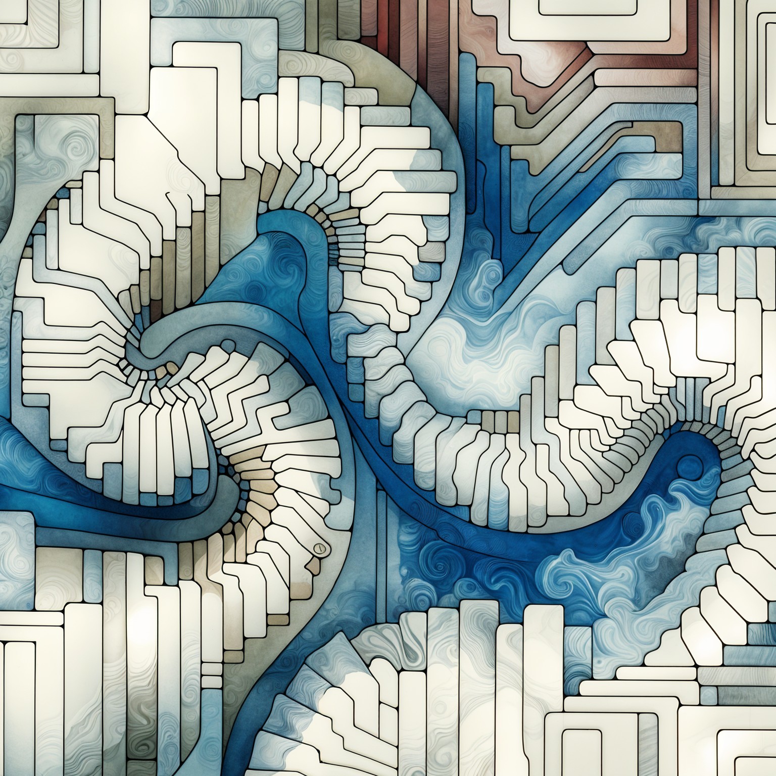 Abstract Design with Swirling Shapes and Geometric Patterns