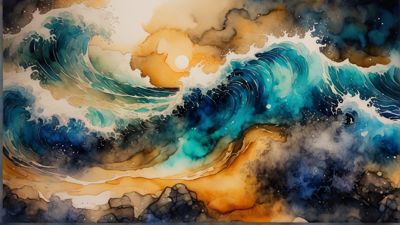 Dynamic Seascape with Vibrant Ocean Waves and Sunset