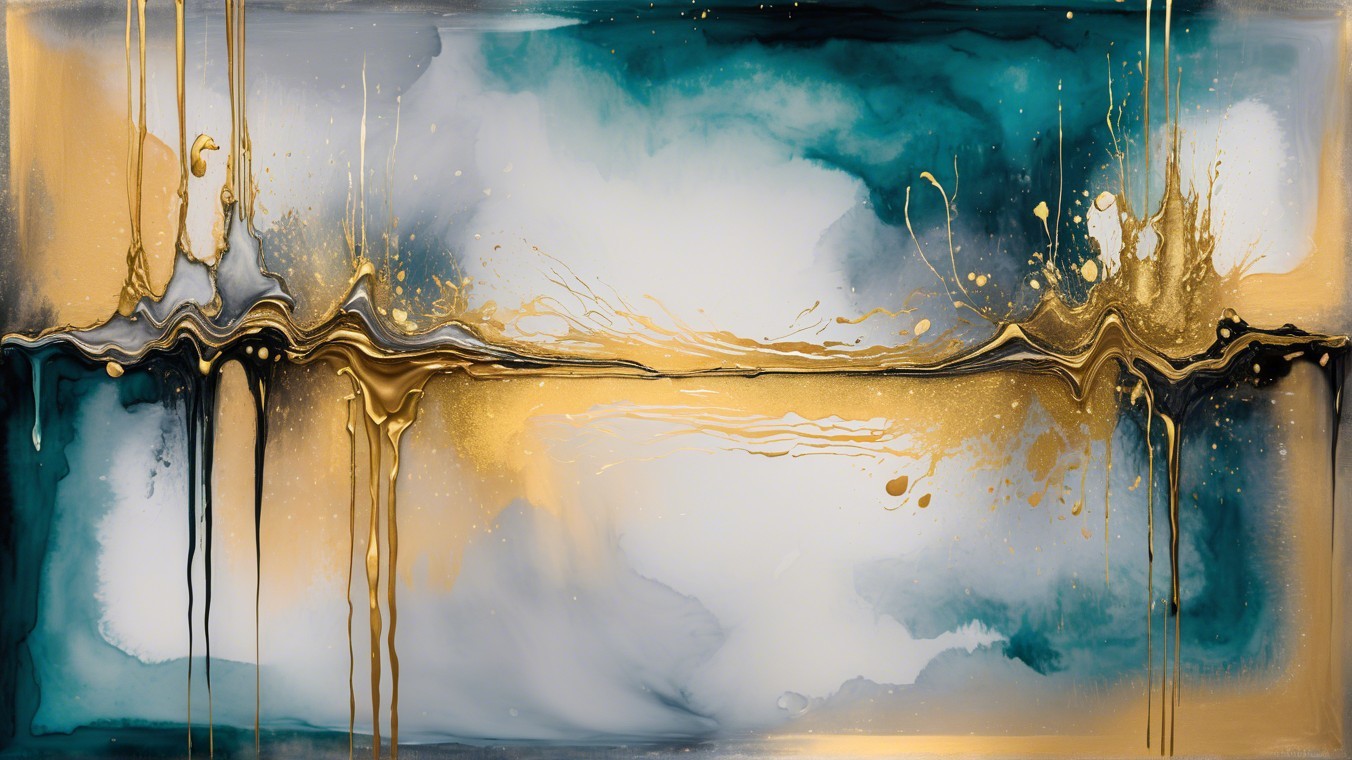 Abstract Artwork with Turquoise, White, and Gold Accents