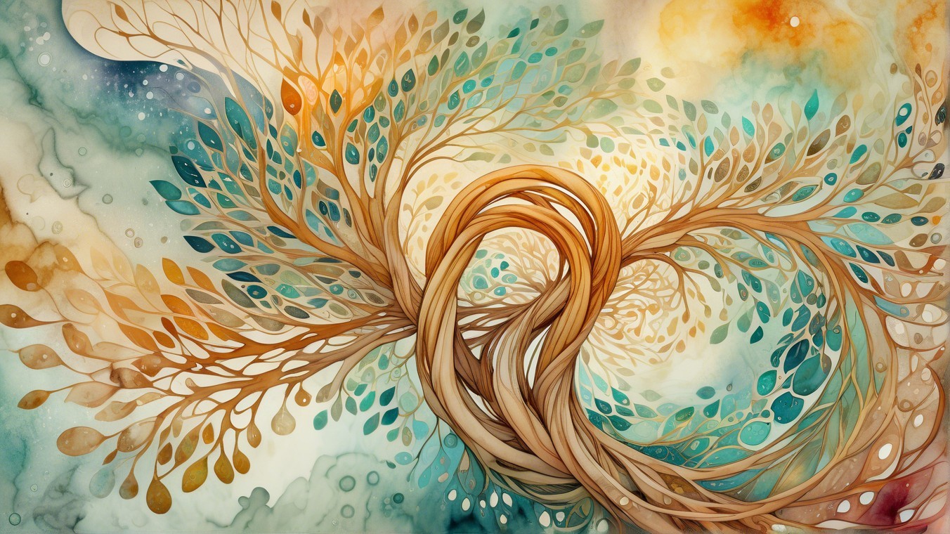 Vibrant Abstract Illustration of Intertwined Nature Elements