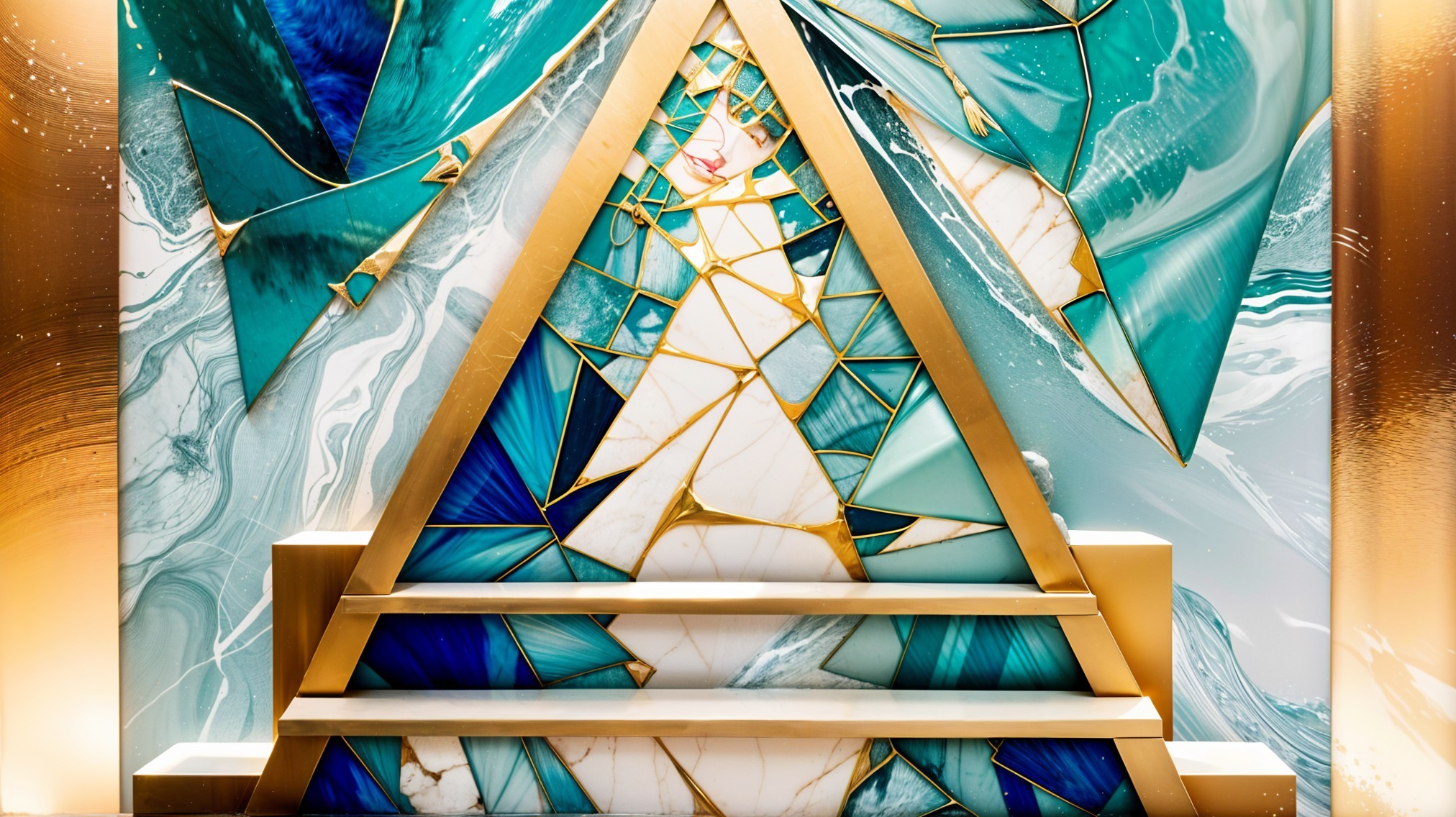 Intricate Geometric Artwork with Teal and Gold Colors