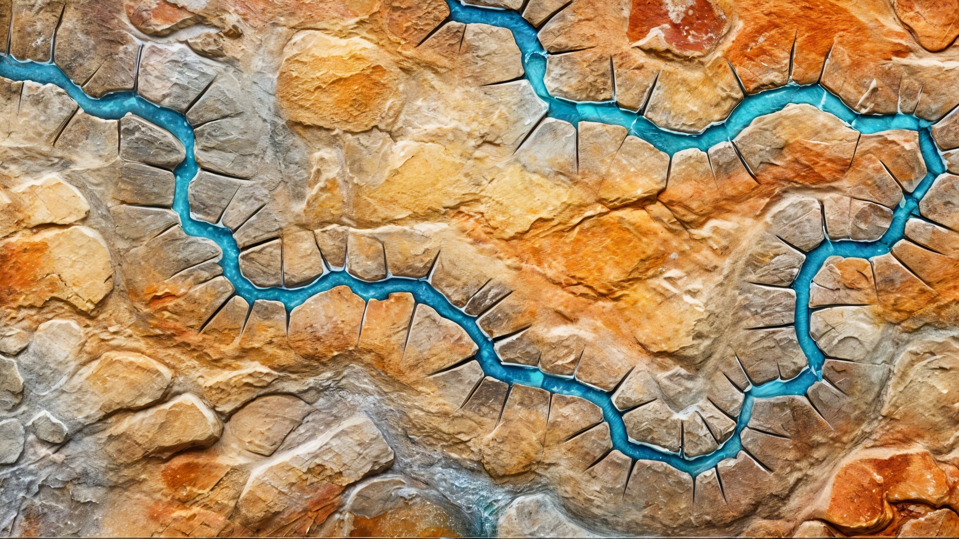 Textured Landscape with Earthy Tones and Blue Stream