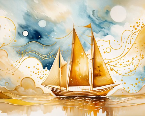 Serene seascape with a sailing ship and vibrant colors
