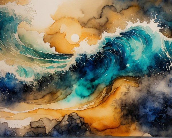Dynamic Seascape with Vibrant Ocean Waves and Sunset