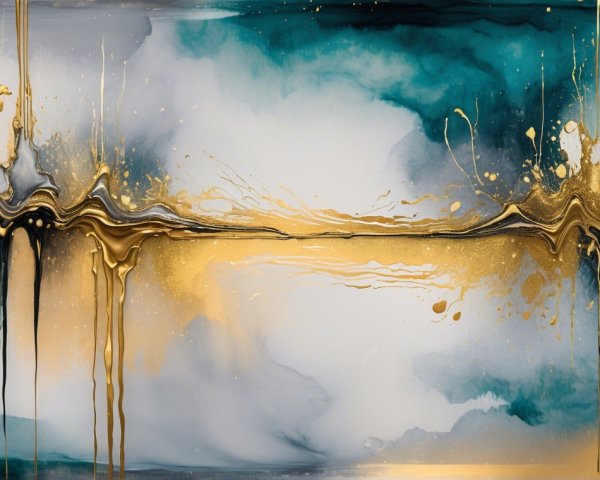 Abstract Artwork with Turquoise, White, and Gold Accents