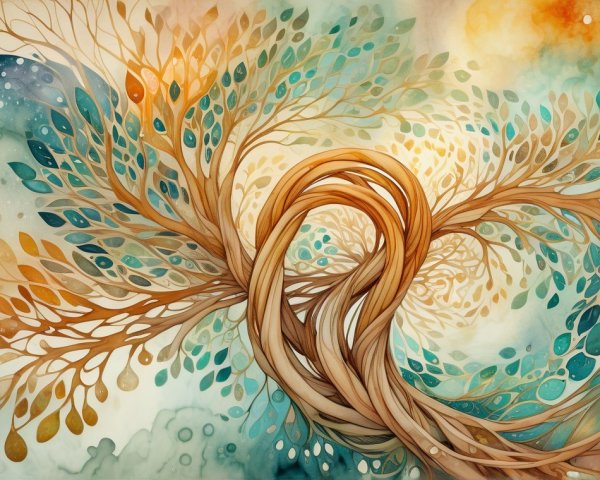 Vibrant Abstract Illustration of Intertwined Nature Elements