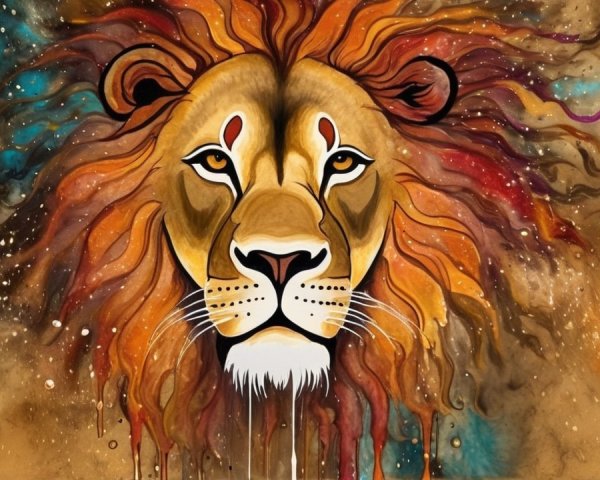 Majestic Lion Face Painting with Warm Hues and Patterns