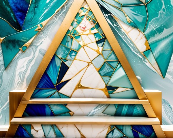 Intricate Geometric Artwork with Teal and Gold Colors