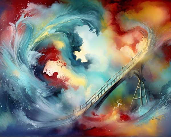 Abstract Scene of Colorful Waves and Submerged Bridge