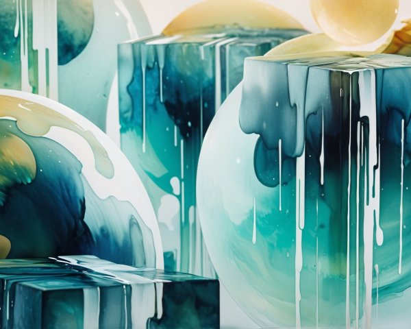 Glossy Blue and Green Spherical and Cubic Shapes