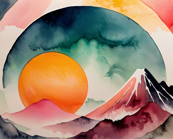 Vibrant Watercolor Landscape with Colorful Skies