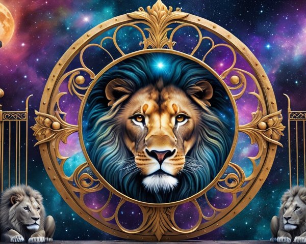 Lion's Face in Golden Gate with Cosmic Backdrop