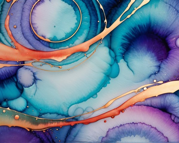 Vibrant Abstract Artwork with Swirling Patterns and Gold