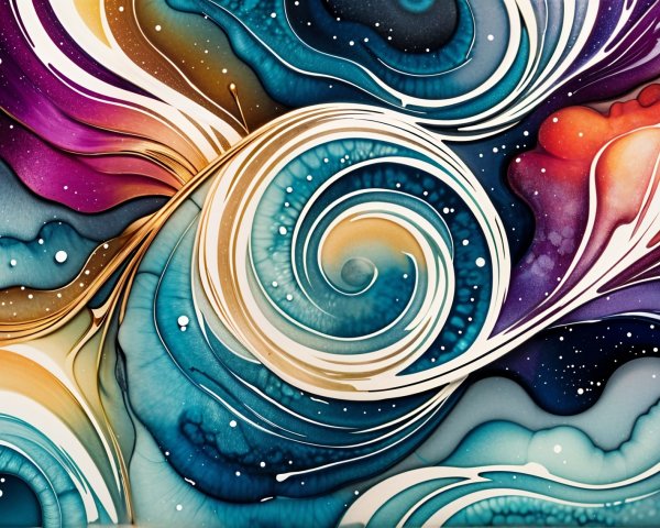 Vibrant Abstract Composition with Fluid Shapes and Colors