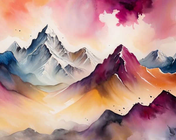 Watercolor Landscape of Majestic Mountains and Colors