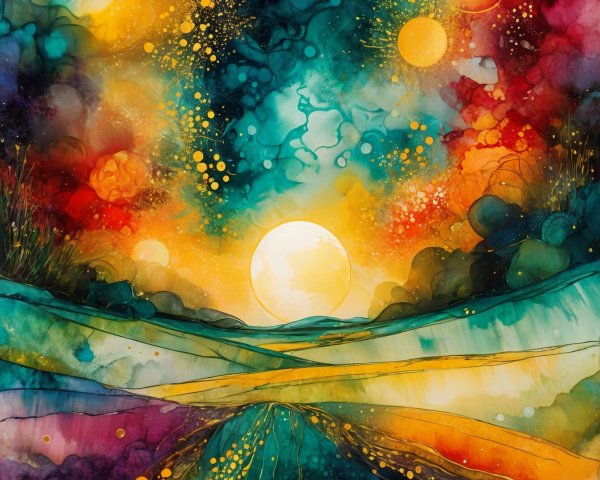 Vibrant Abstract Landscape with Celestial Hues