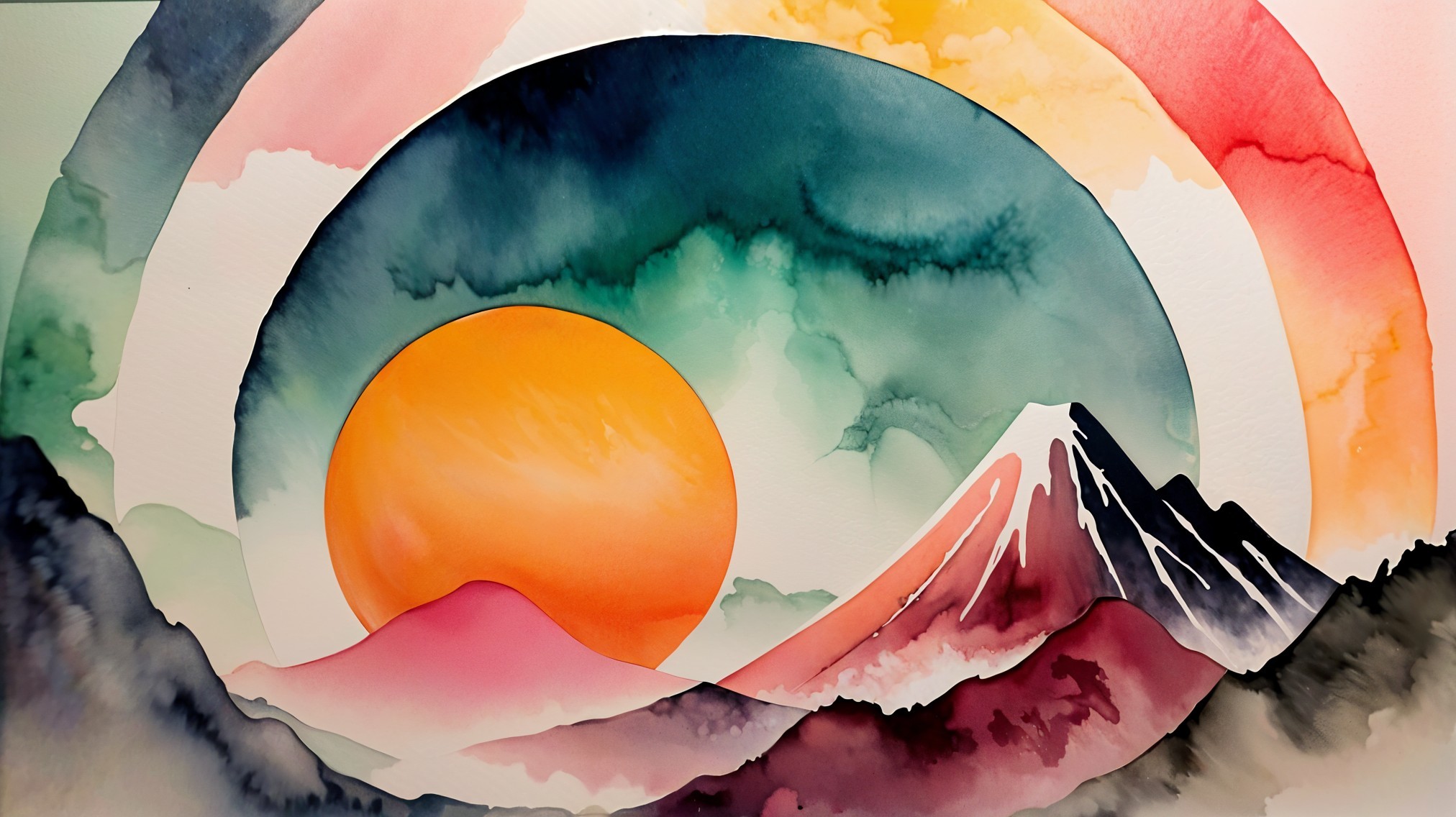 Vibrant Watercolor Landscape with Colorful Skies