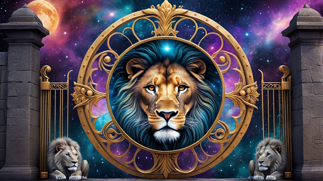 Lion's Face in Golden Gate with Cosmic Backdrop