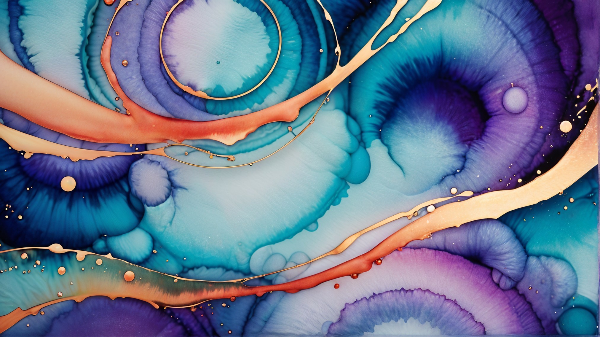 Vibrant Abstract Artwork with Swirling Patterns and Gold