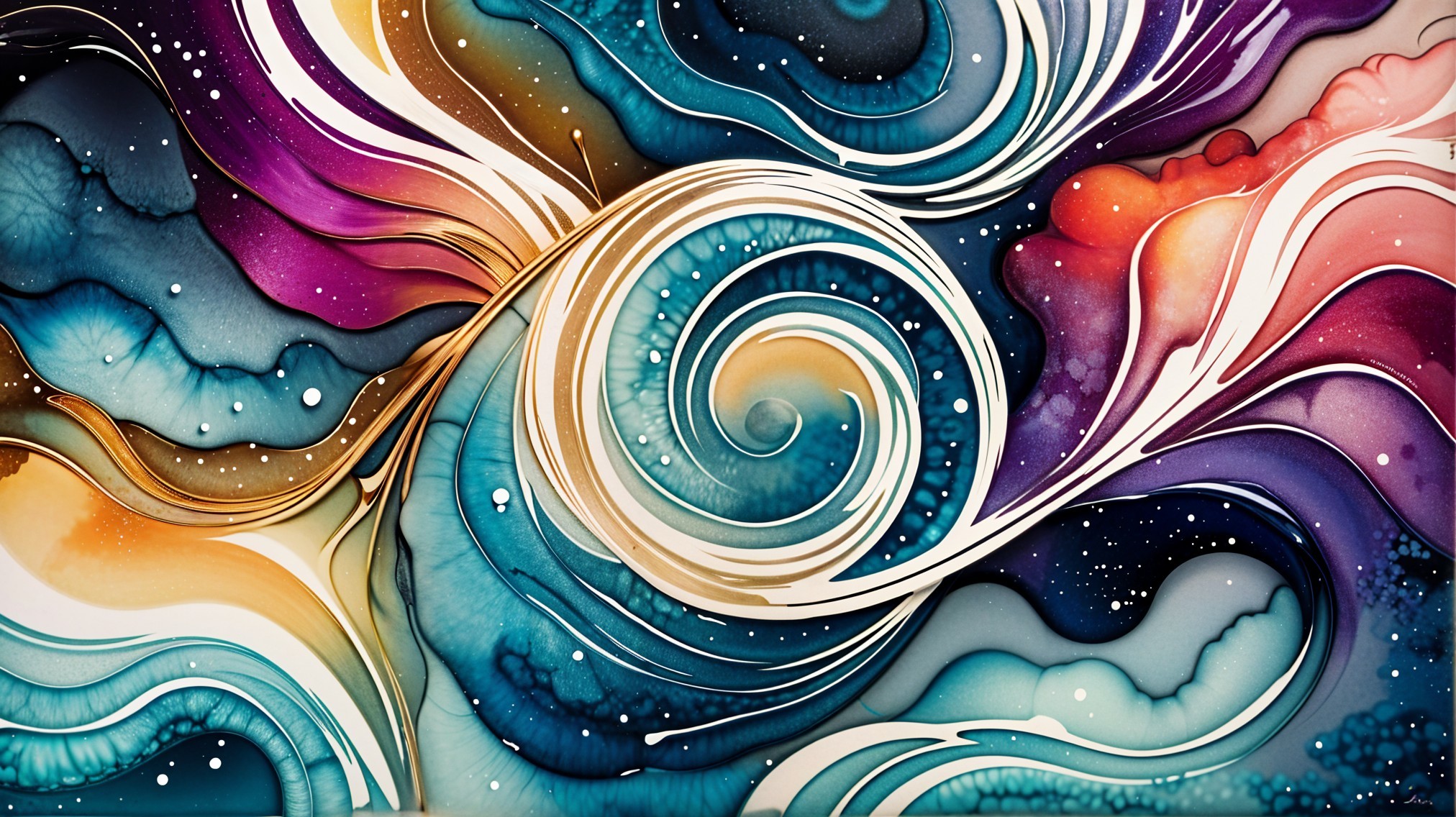 Vibrant Abstract Composition with Fluid Shapes and Colors