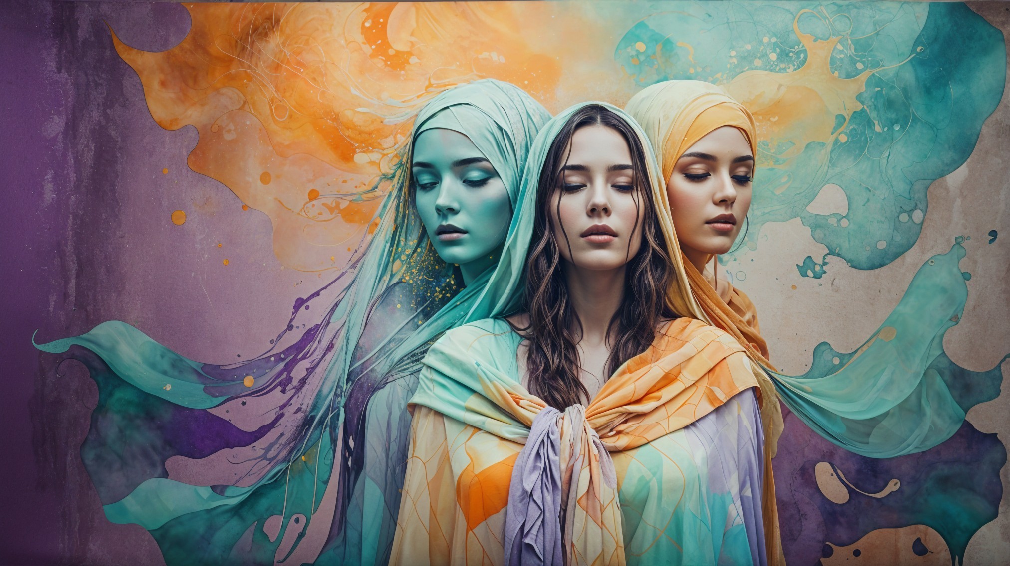 Ethereal Figures in Vibrant Translucent Fabrics