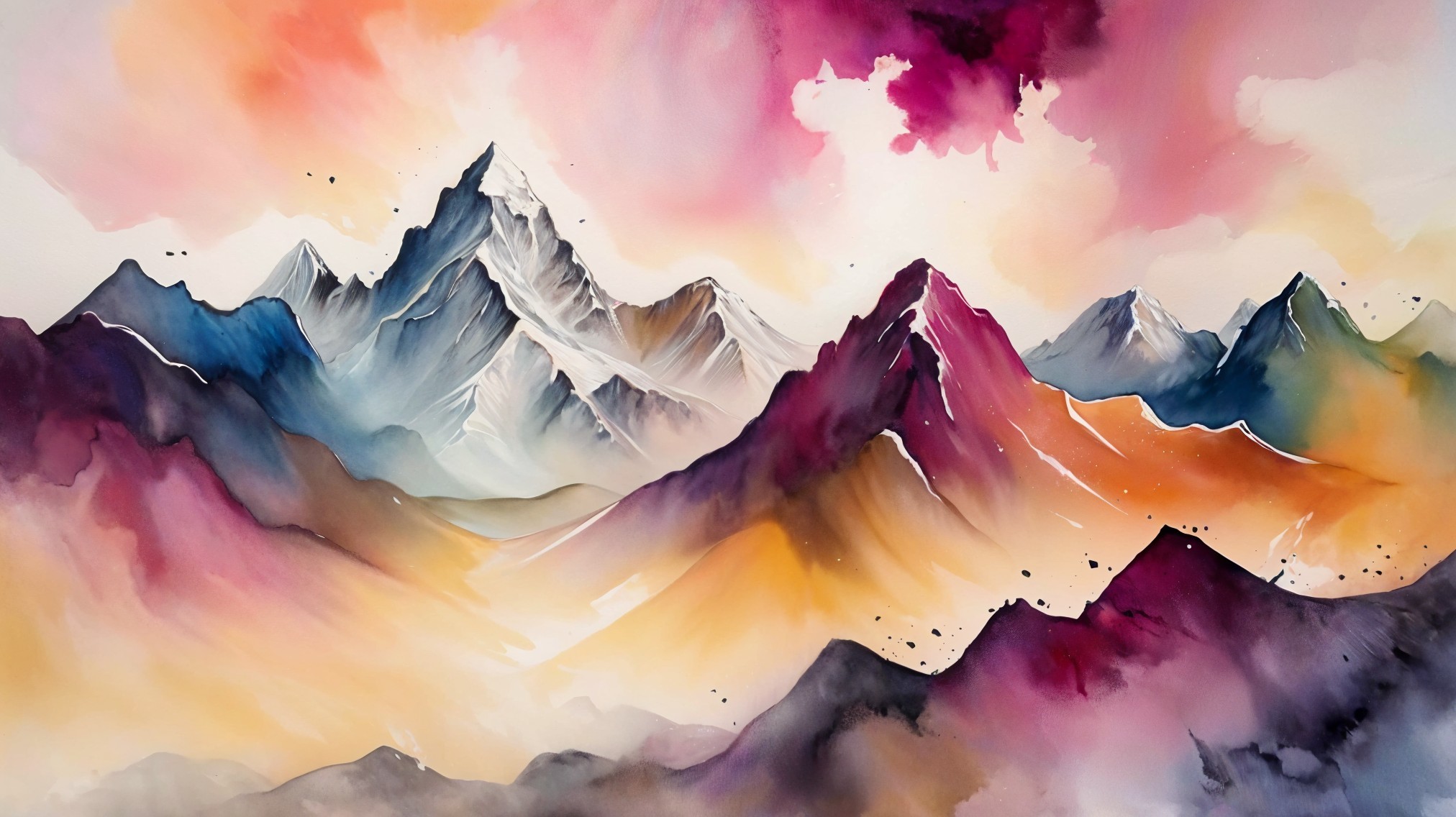 Watercolor Landscape of Majestic Mountains and Colors