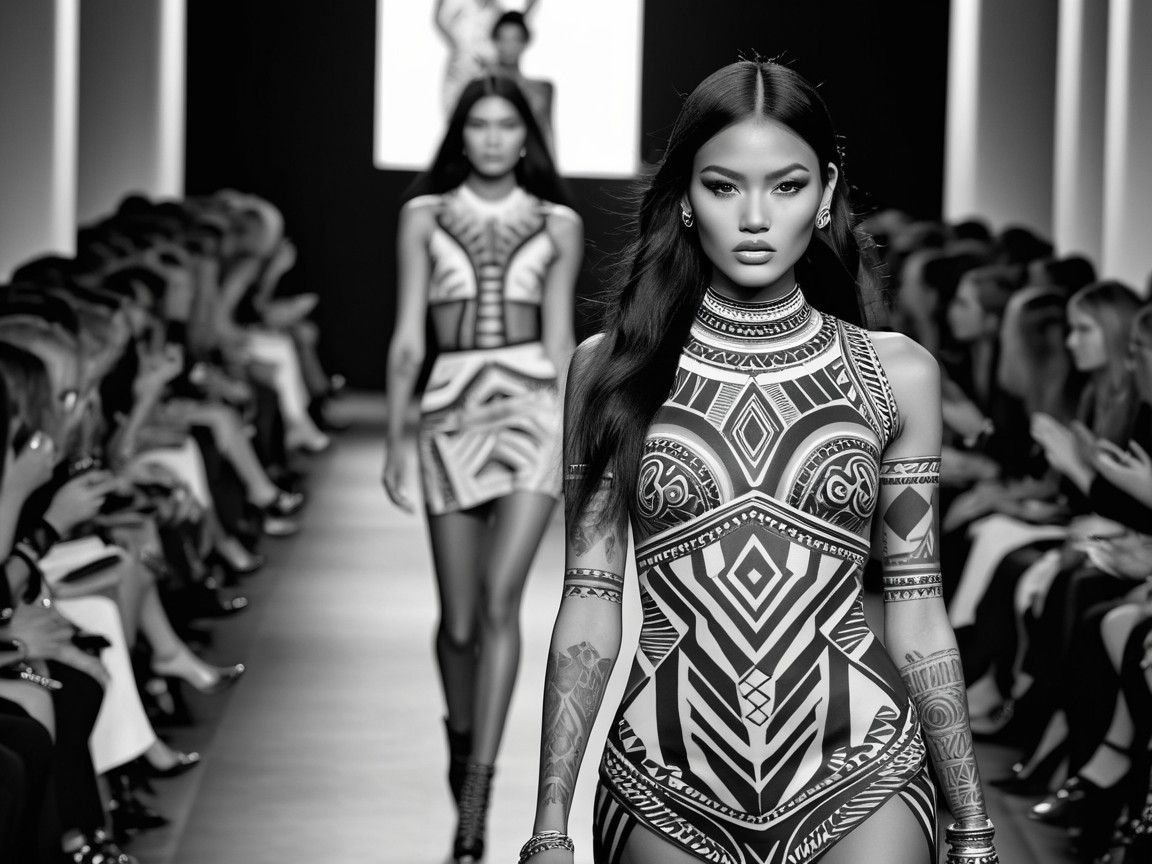 Black and White Fashion Show with Bold Patterns