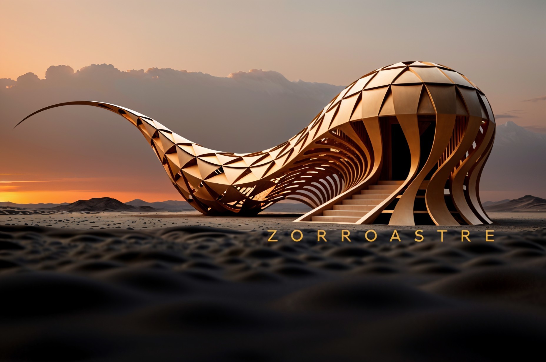 Futuristic Organic Structure Against Dramatic Sunset