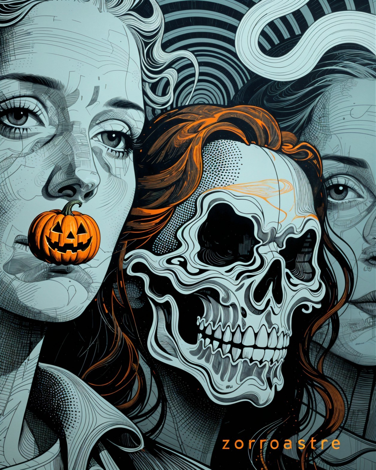 Stylized Female Faces with Halloween Themes and Colors
