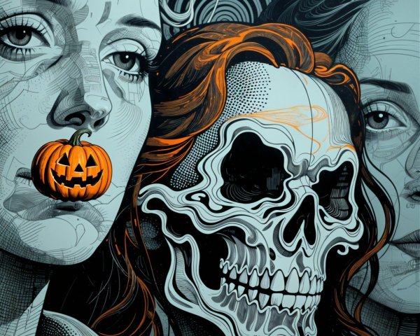 Stylized Female Faces with Halloween Themes and Colors