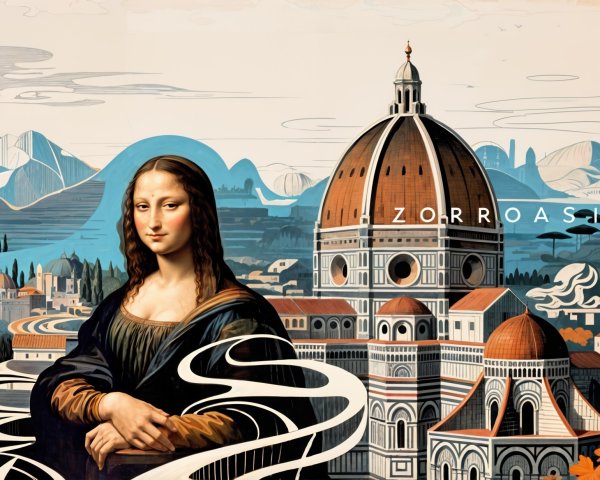 Mona Lisa with Florence Cathedral in Bold Colors