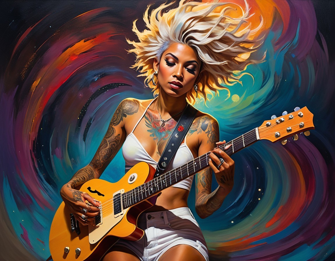 Portrait of a Musician with Vibrant Hair and Tattoos