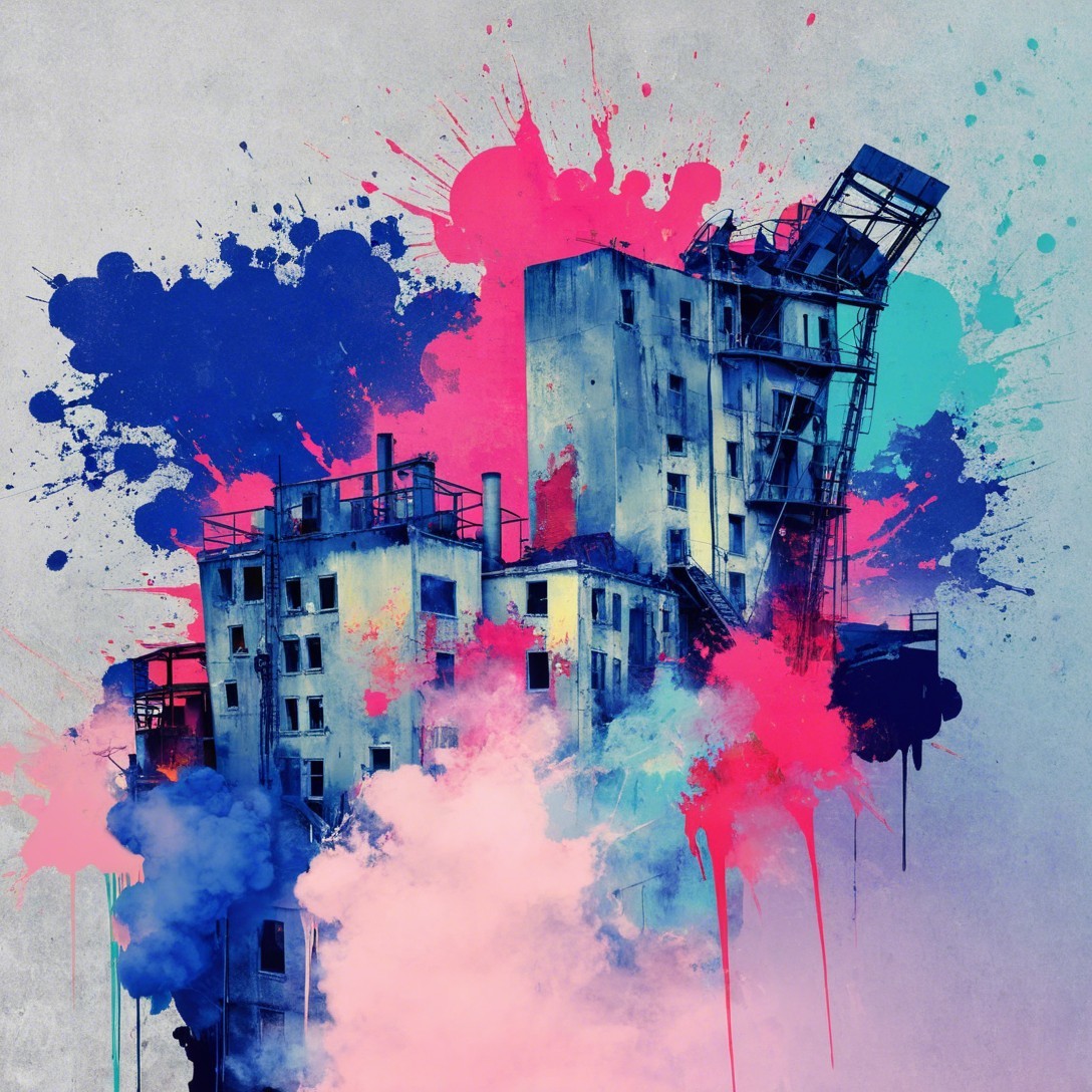 Urban Scene of Partially Destroyed Building with Graffiti