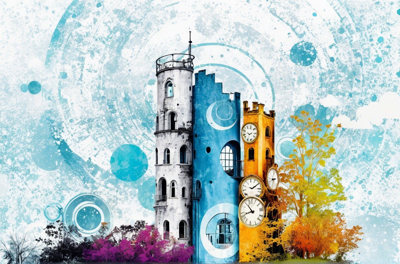 Whimsical Abstract Castle Tower with Vibrant Colors