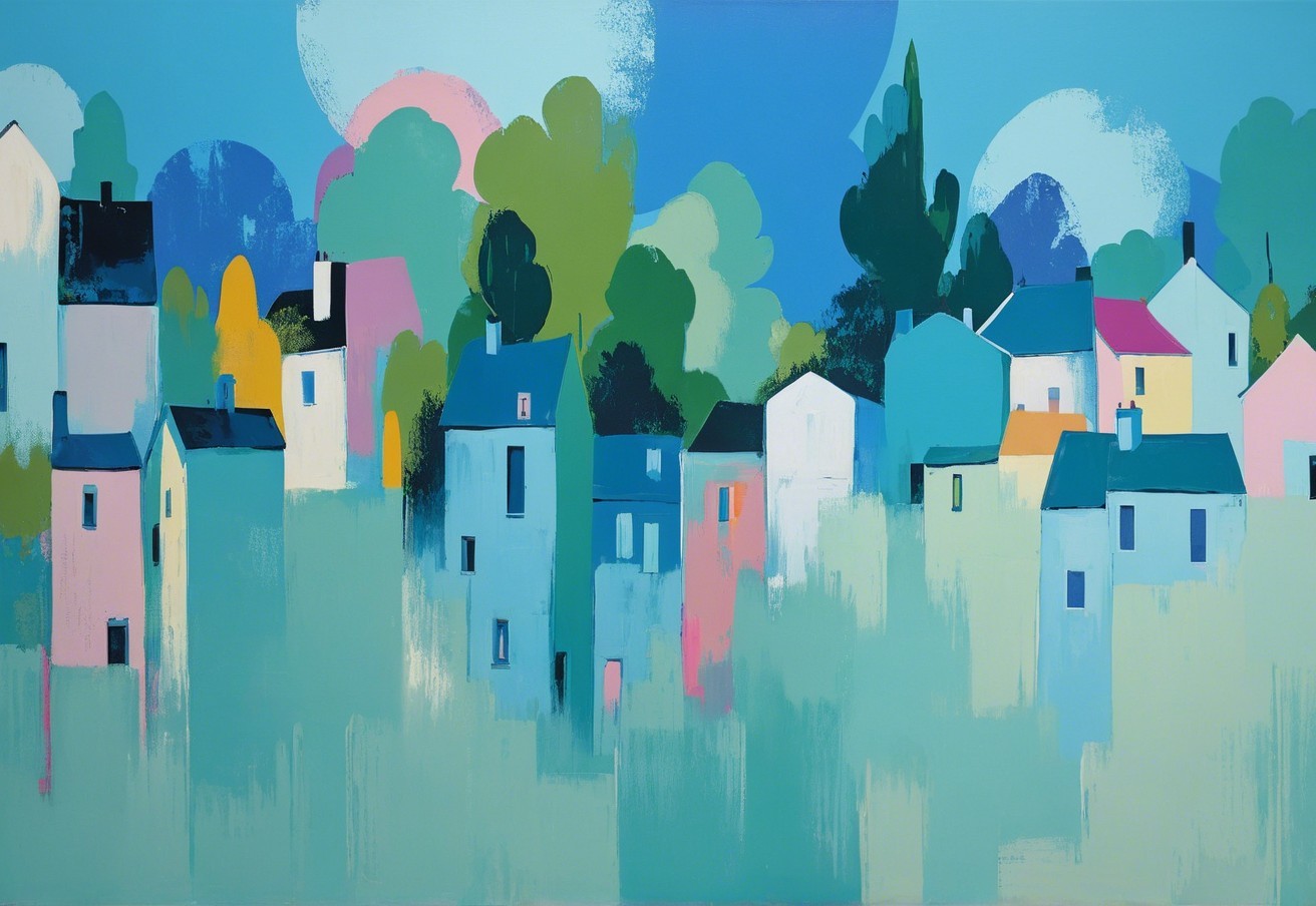 Vibrant Abstract Village with Colorful Houses and Trees
