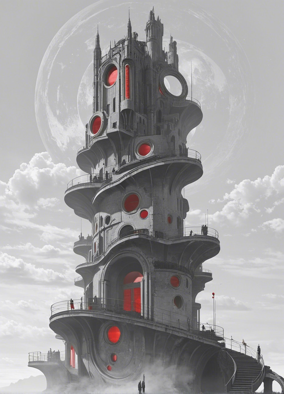 Futuristic Spiral Structure with Circular Windows