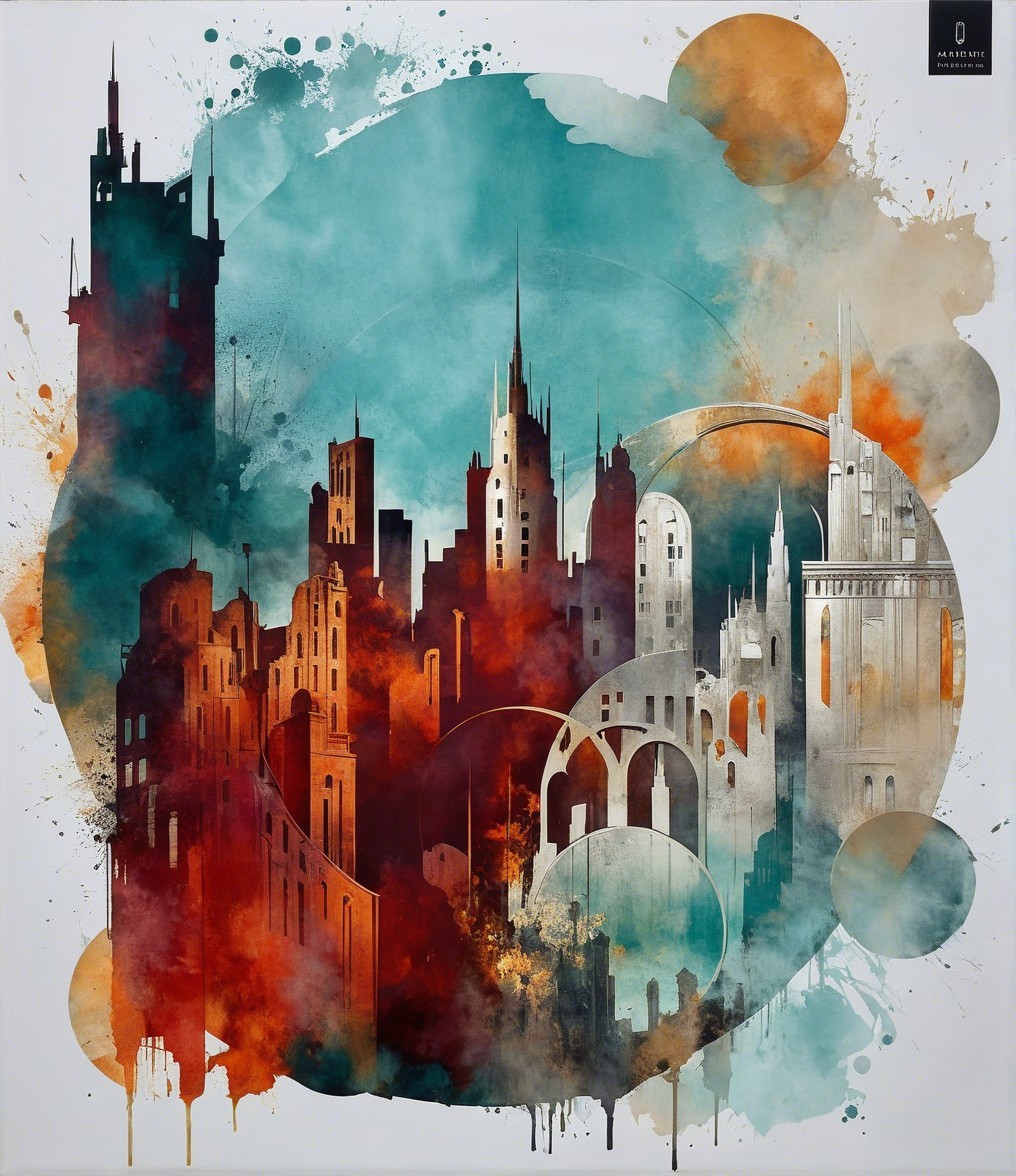 Vibrant Abstract Cityscape with Geometric Shapes