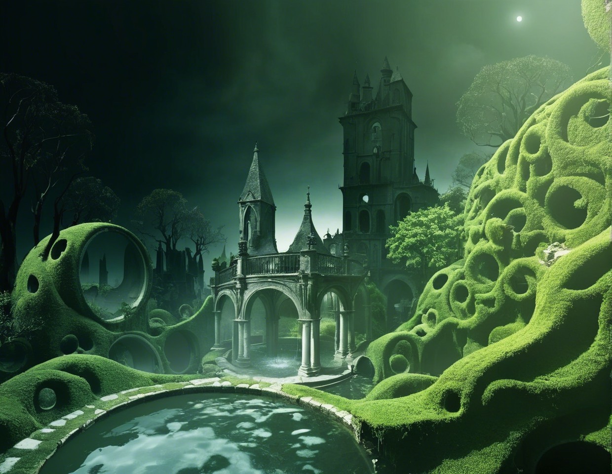 Surreal Landscape with Gothic Organic Architecture